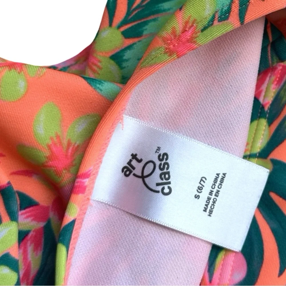Cat & Jack Girls size 6/7 orange floral 2 piece swim suit